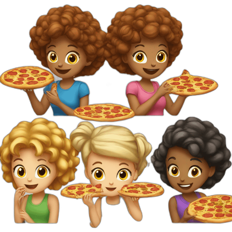 4 girls eating pizza together emoji