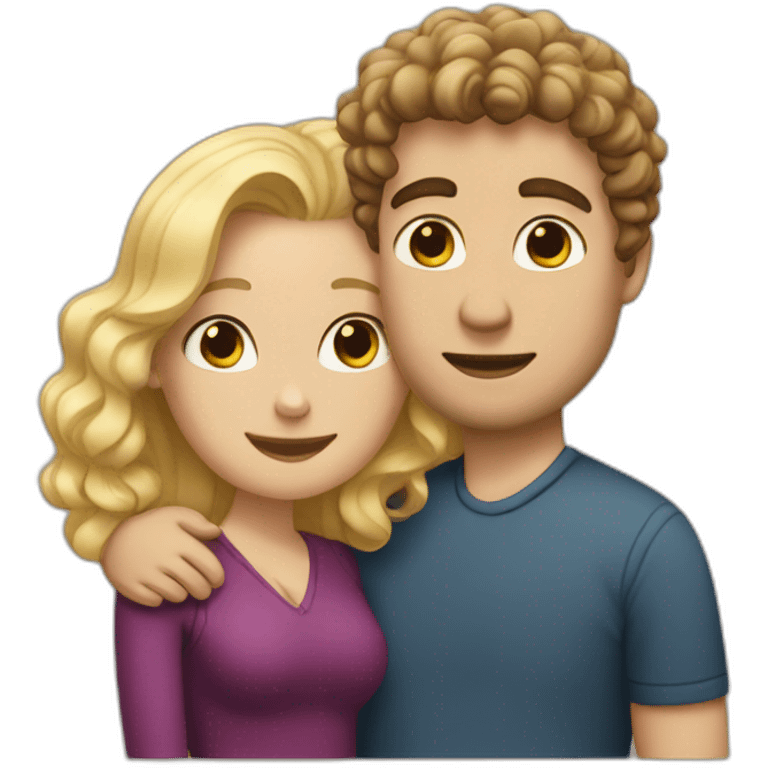 White man with dark curly hair hugging a blonde curvy woman emoji