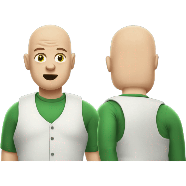 Fat bald guy with green smoke out of mouth bad breath wearing a sweater vest emoji