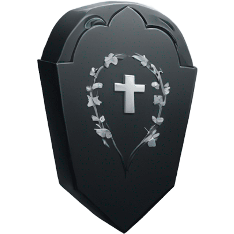 a black tombstone with the inscriptions in silver RIP and a silver heart in the center emoji