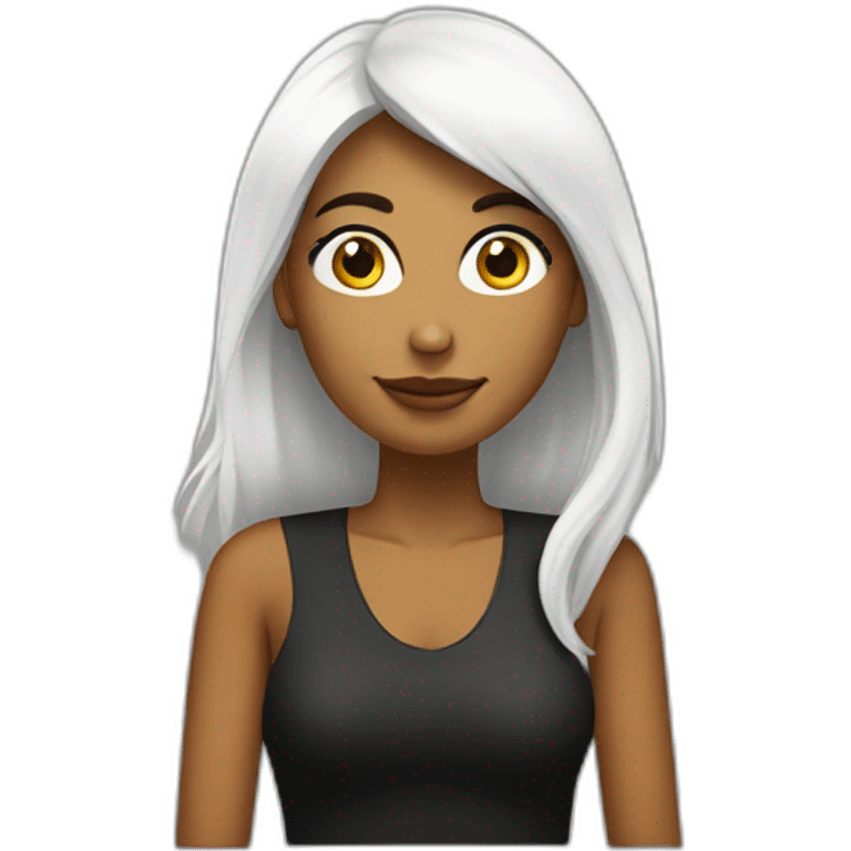 mujer piel blanca pelo negro largo en laptop emoji