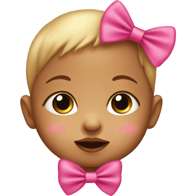 A baby with a pink bow with a gold pacifier  emoji