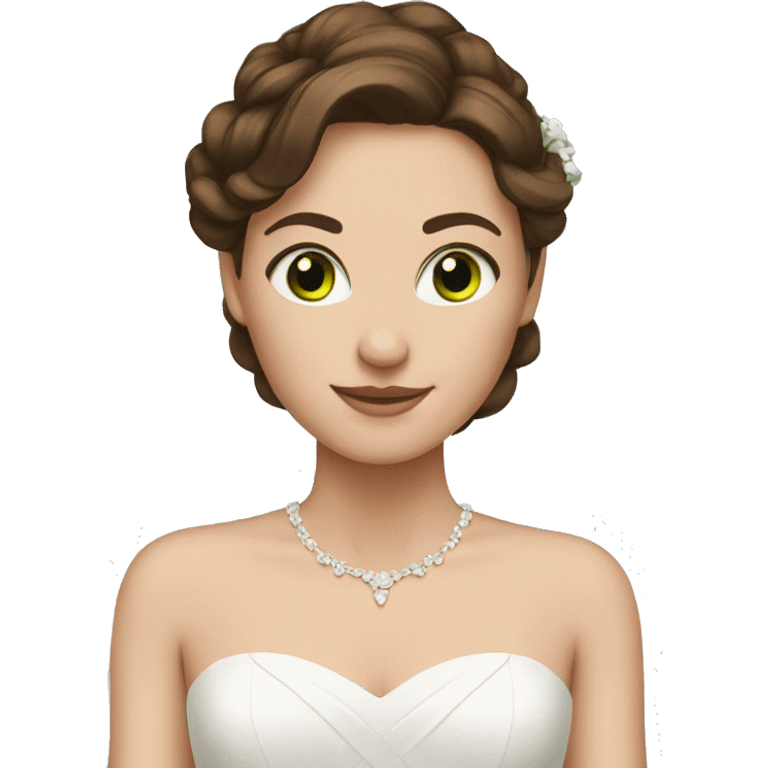 Bride with brown hair and green ey emoji