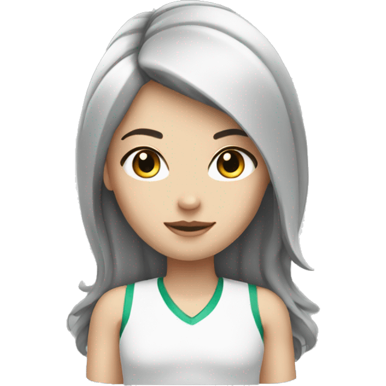 A White girl with gray eyes and black dark and sport hair emoji