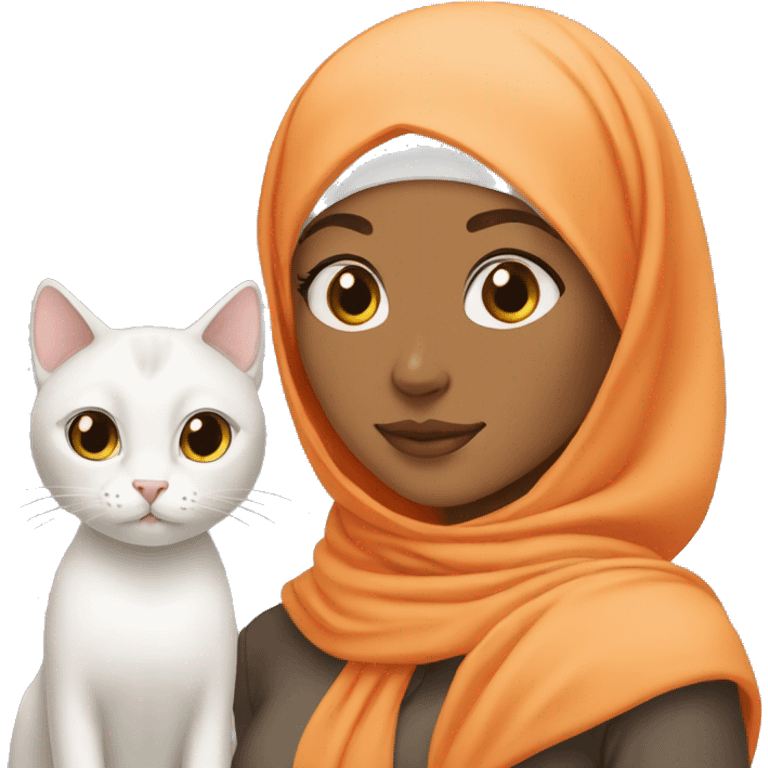 Hijabi girl with two cats, one orange cat and one white cat emoji