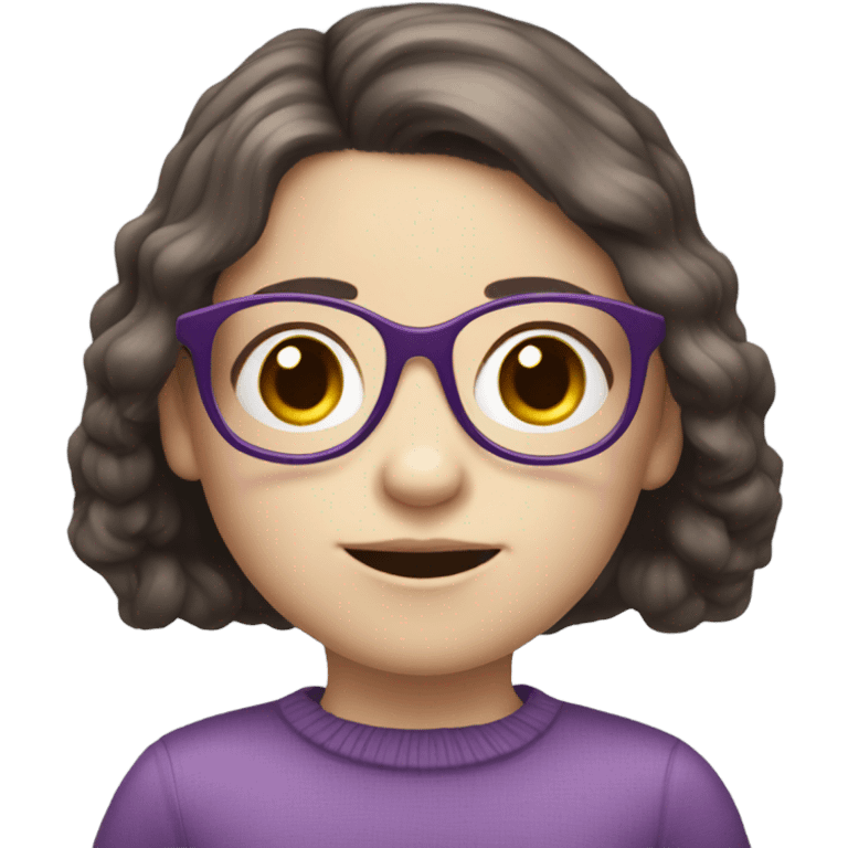 extra pale little girl in purple glasses and dark brown hair emoji