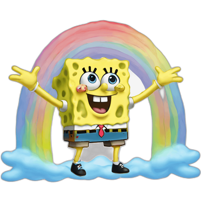 SpongeBob making a rainbow with his hands emoji