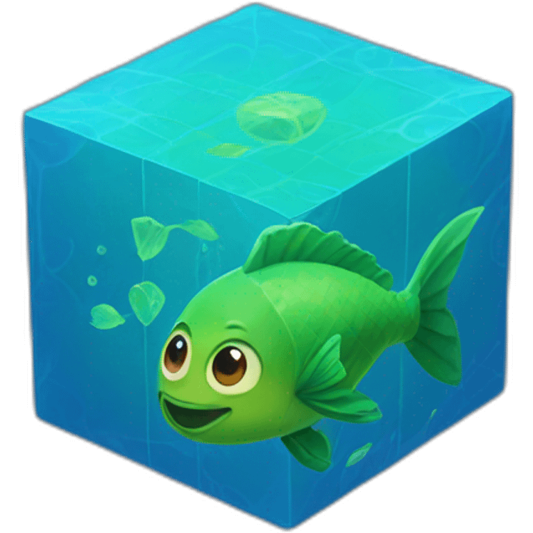 blue magic cube with a green face and a green fish tale emoji