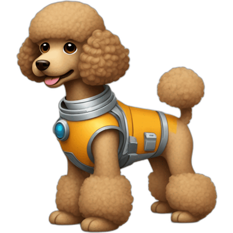 Light brown poodle seated with an spaceman suit and helmet emoji