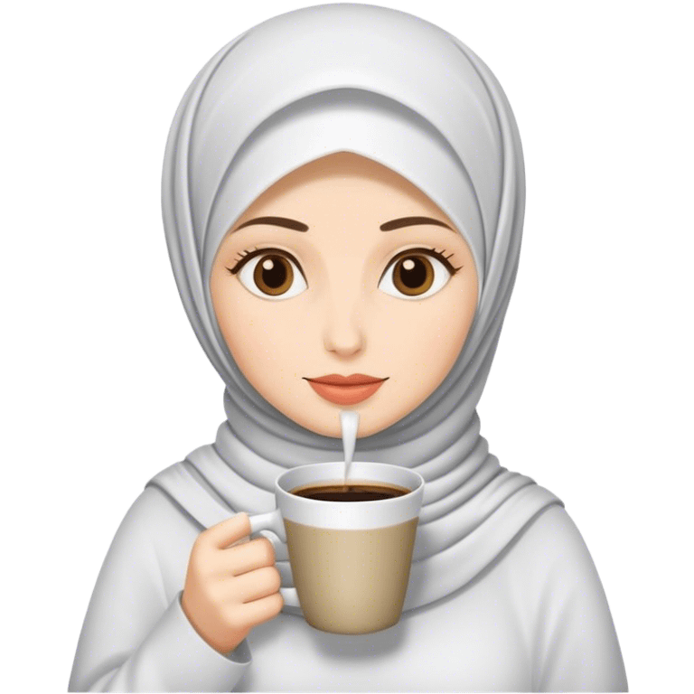 a white skin hijab woman drinks coffee emoji