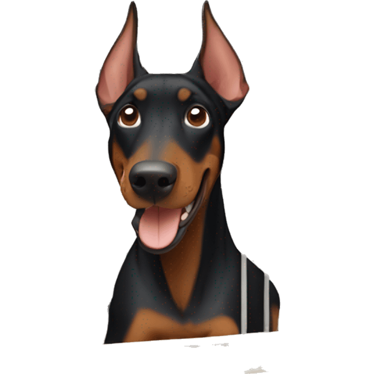 doberman inside a tiny cage but very happy emoji