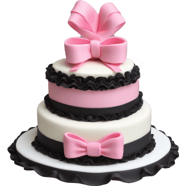 Birthday cake ruffles bows pink coquette black pink vanilla three tier heart shaped emoji