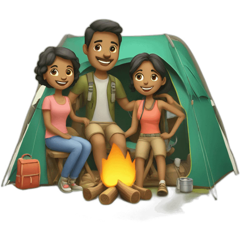 happy family on camping emoji