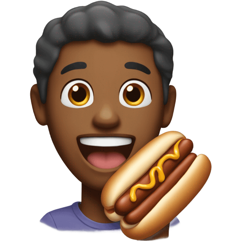 brown skin emoji eating hotdog weiner  emoji