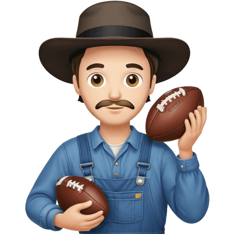 Amish man in overalls holding a football emoji