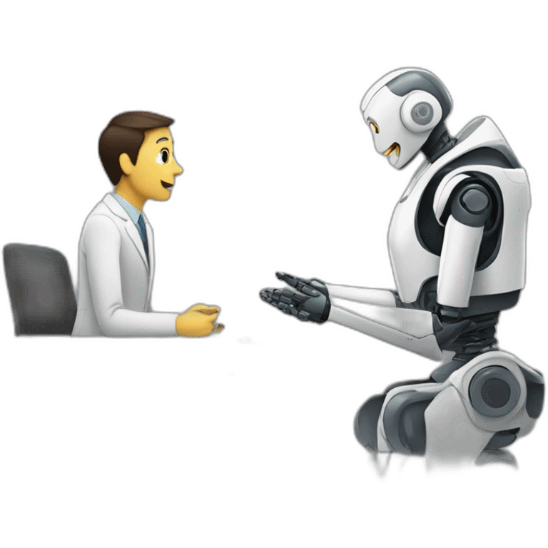 Robot interviewing a persin emoji