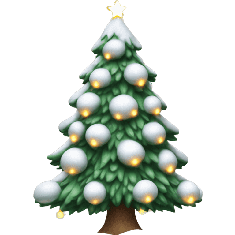 christmas tree with warm lights and snow covering it emoji