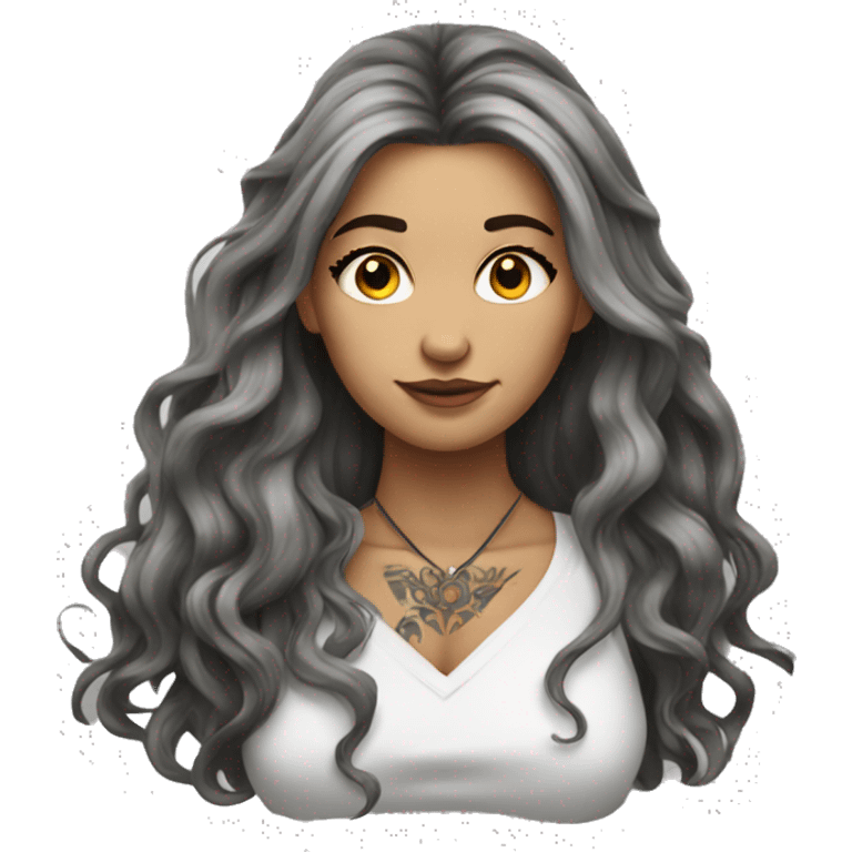 tattooed woman very attractive long hair emoji