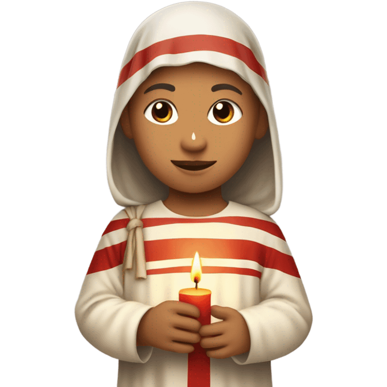 11th century child with tunic with horizontal white and red stripes and candle emoji