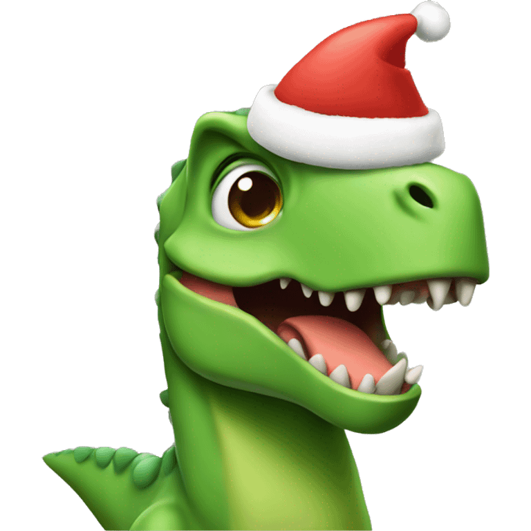 Dinosaur with Christmas hat emoji