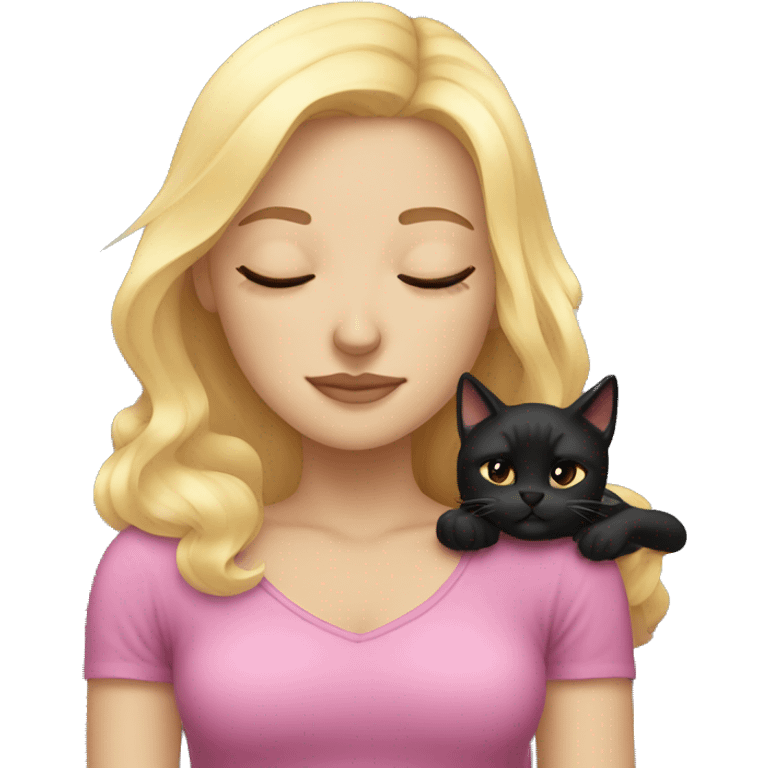 Blonde girl sleeping with black cat emoji