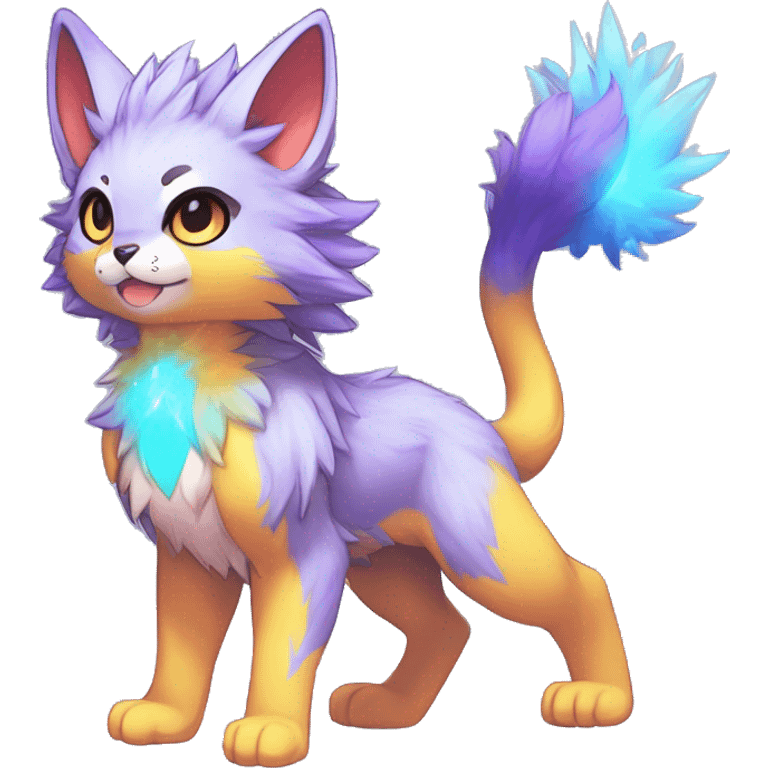 Anthro Fluffy Cool Cute Magical Elemental Shiny Colorful Neon Vibrant Colors Sparkle Kemono-style Chibi Fantasy-Animal-Fakémon-Pokémon-Hybrid Fur Sona Aesthetic Full Body emoji