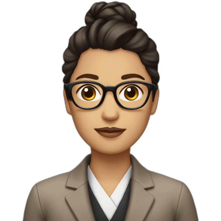 Can you generate an emoji with dark hair in a bun, glasses, brown eyes and wearing a blazer? emoji