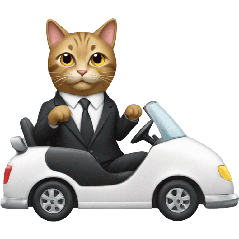 Cat Driving a Car With A Suit On emoji