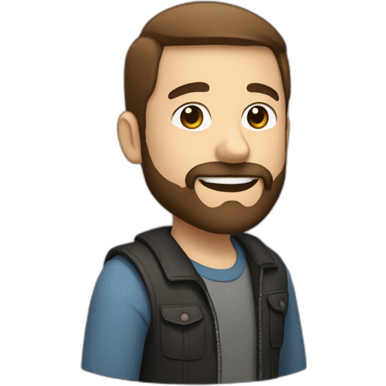 a man with short straight slightly raised brown hair, with a beard and mustache is smiling emoji