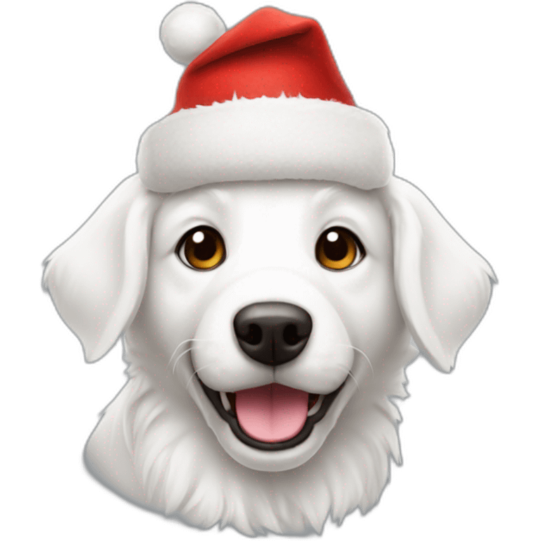 furry happy white dog with christmas hat emoji