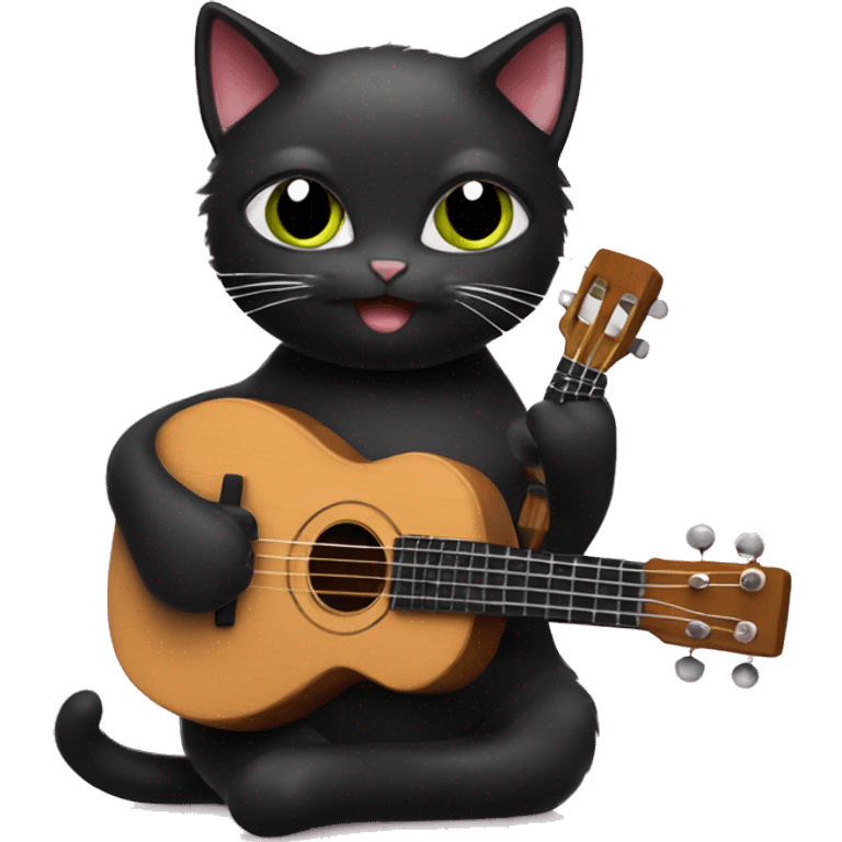 A black cat learning yo play the ukulele emoji