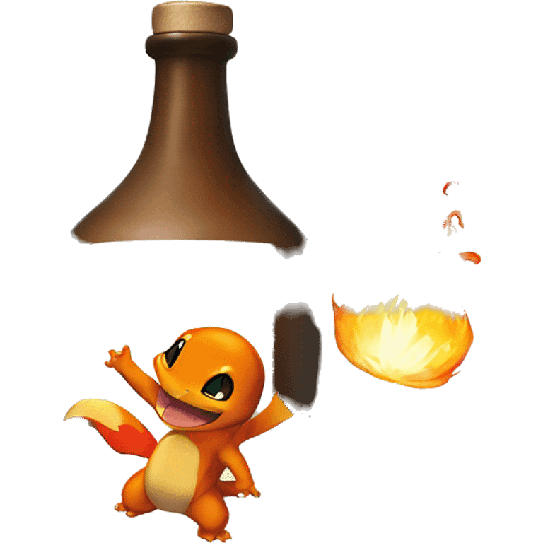 Charmander driking japanese sake emoji