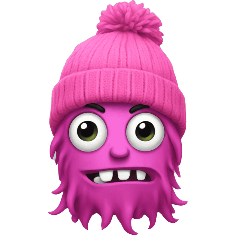 Singular monster wearing a pink beanie emoji