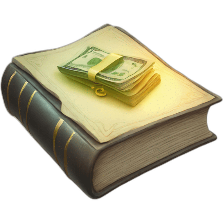 a magic book with money coming outside emoji