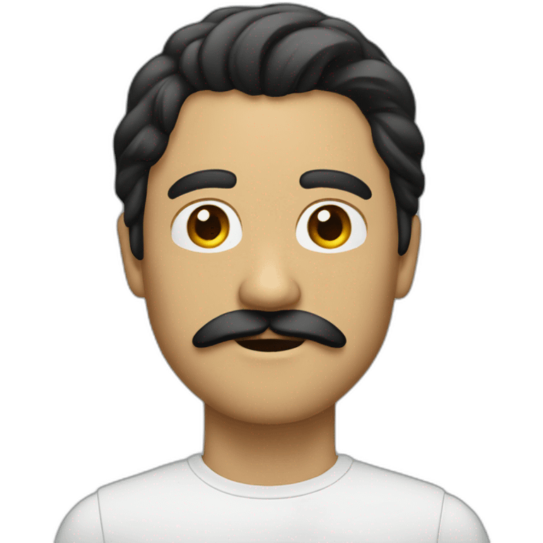 Man with black very long hair mustache tan emoji