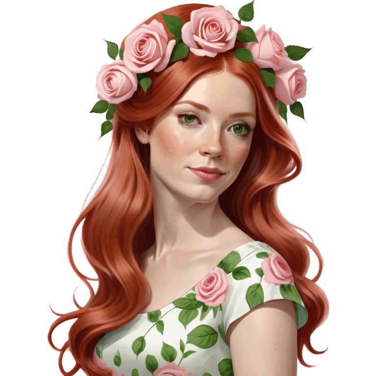 Realistic Long Red haired white woman with white & pink roses in her hair  emoji