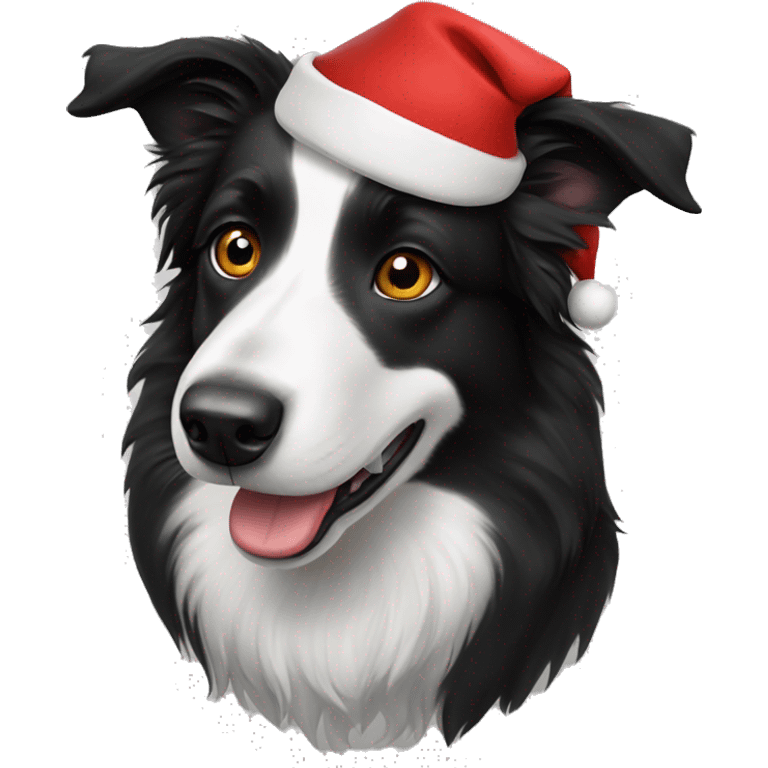 Black border collie wearing Santa hat emoji