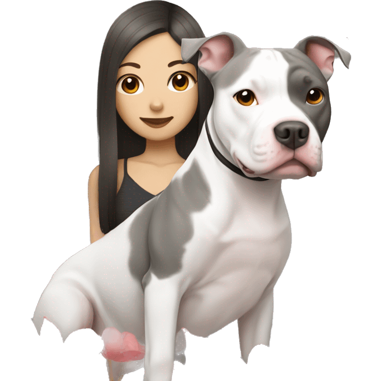 Gray and white pitbull with a Japanese girl emoji