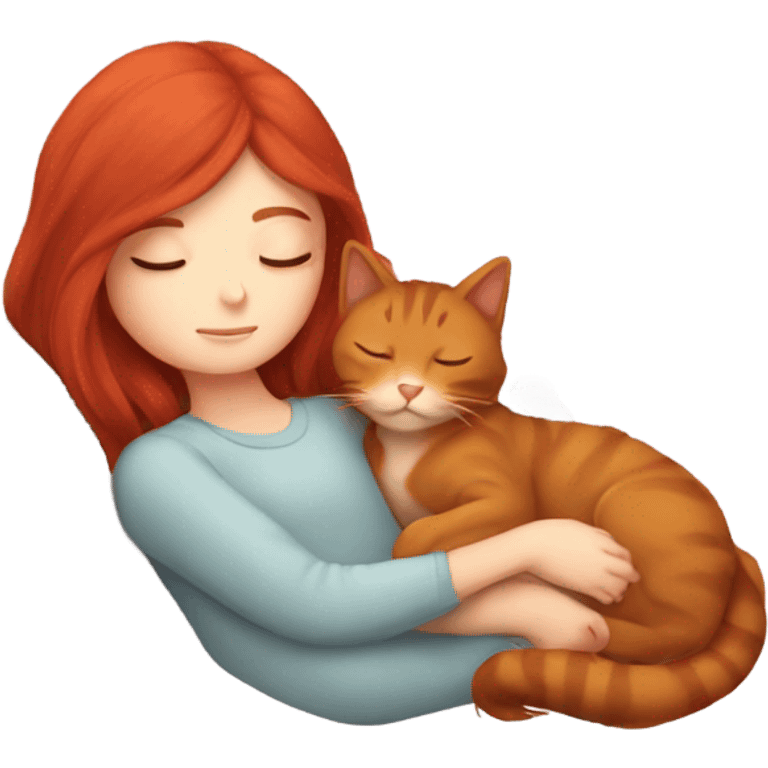 Long red hair girl sleeping with cat  emoji