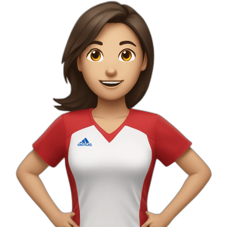 Une fille brune habiller en rouge qui fait du handball emoji