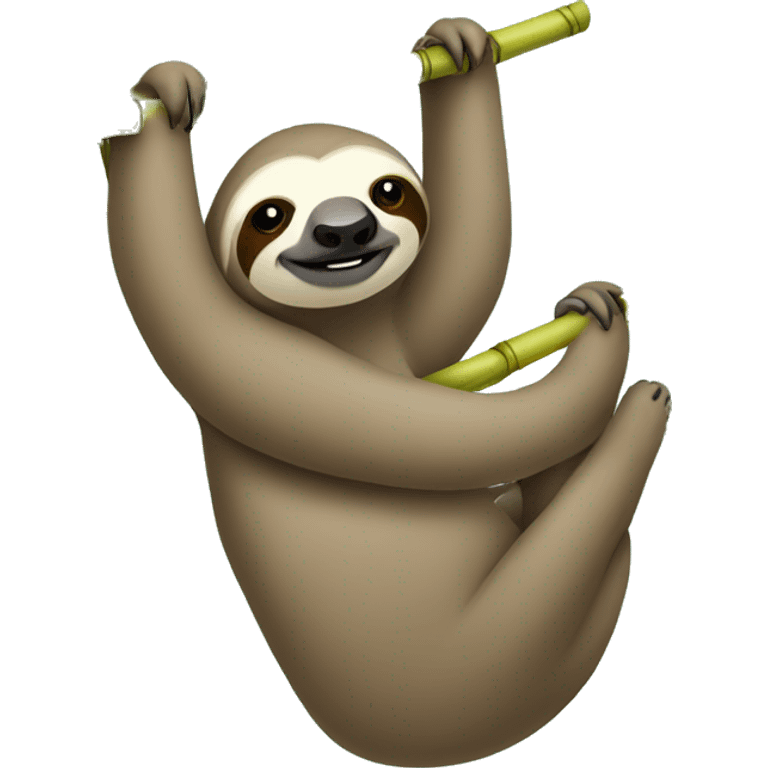 Sloth hanging on a tree, eating a Stick of bamboo  emoji