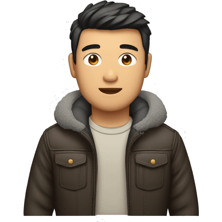 Hombre asiático con campera de cuero con pelo corto  emoji