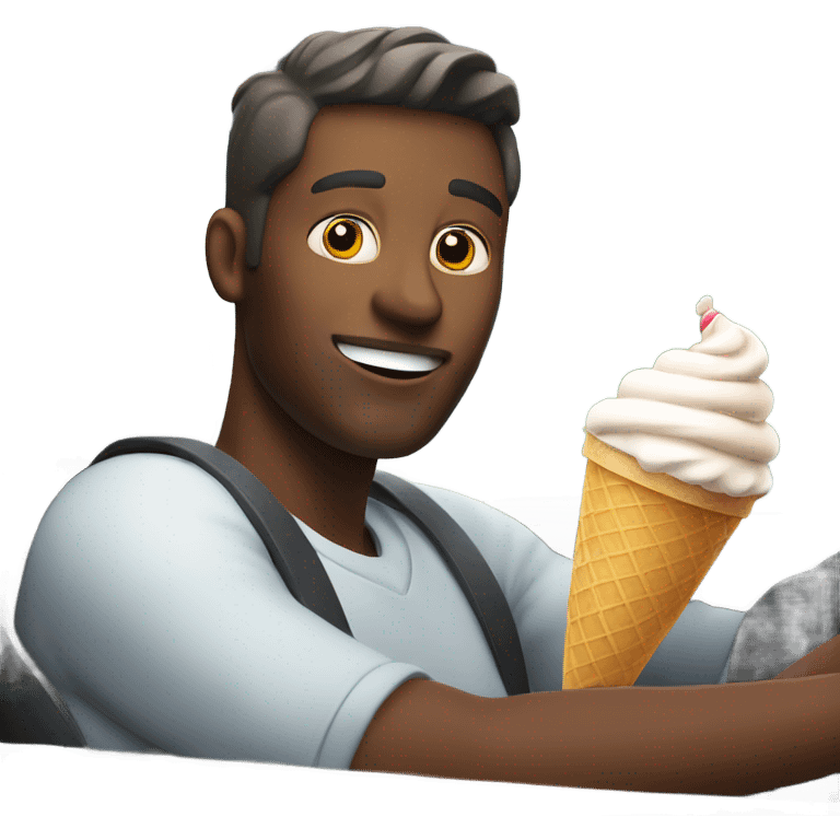 confident man in car with ice cream emoji