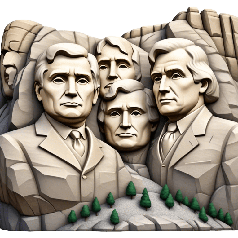 Cinematic Realistic Mount Rushmore Landmark Emoji, featuring the carved faces of four U.S. presidents, etched into the granite mountainside with dramatic lighting accentuating the rock textures. emoji