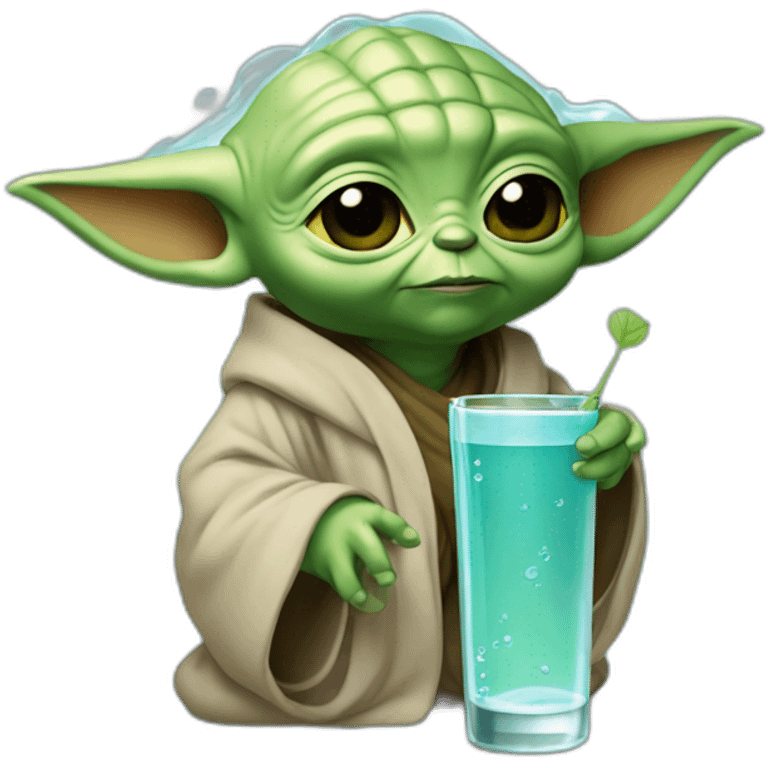 Bébé Yoda buvant un verre d'eau emoji