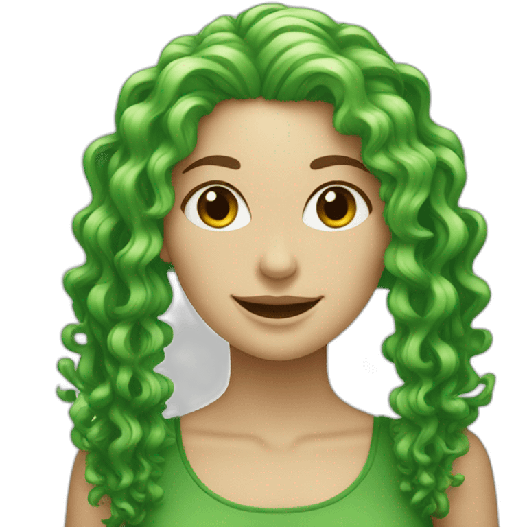 green curly hair, white woman smiley emoji