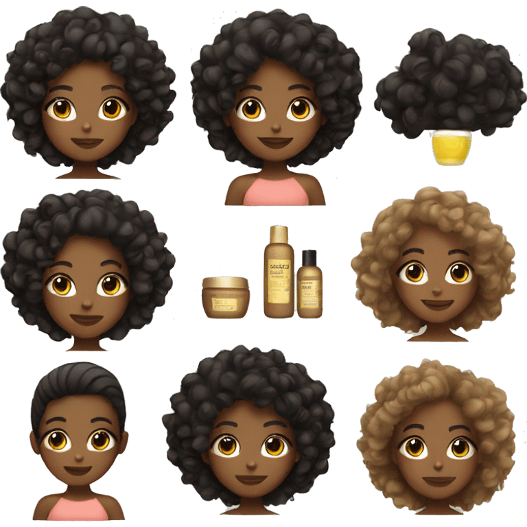 Brown skinned girl with black curly hair doing skincare emoji