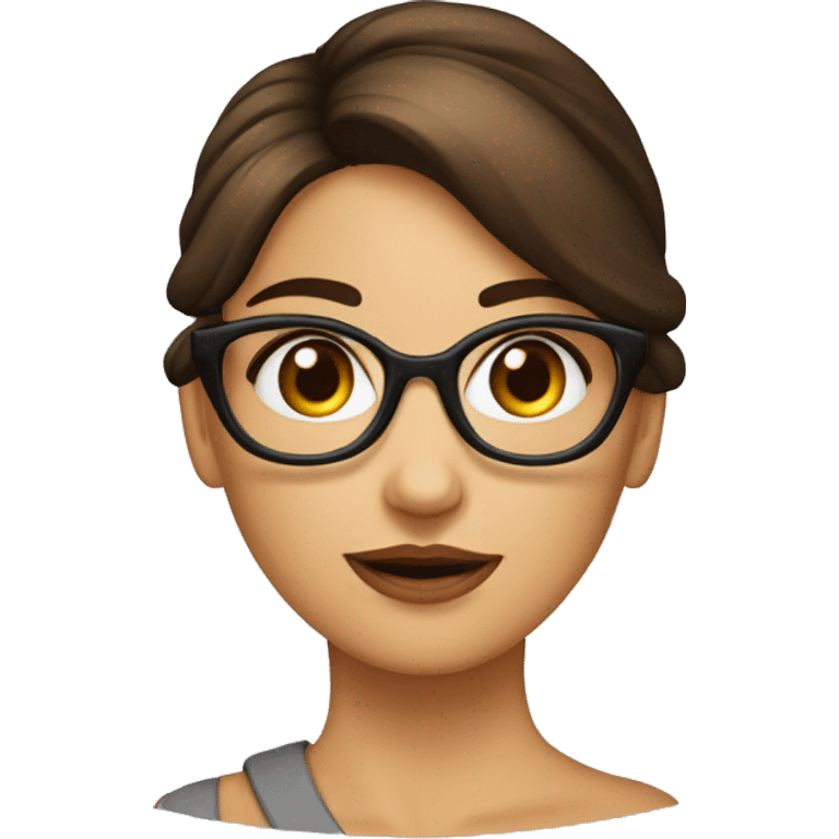 Fille brune au yeux marrons avec des lunettes chignon marron emoji