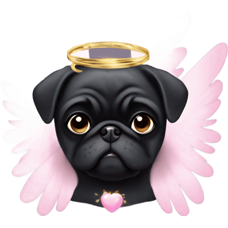 Black pug with pink angel wings emoji