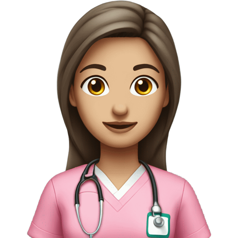 Skinny Nurse with long brunette hair and a pink scrub top emoji